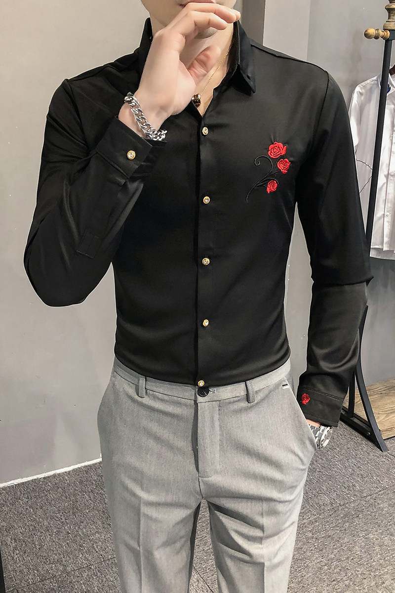 2021春装男衬衫长袖绣花衬衣金属装饰男青年潮流衬衫H86特,男装衬衫,星座419（原A233）