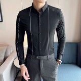 春夏男士衬衫高级感休闲衬衣长袖条纹衬衫男衬衣A233-M2103-P65，男装衬衫，星座419（原A233）