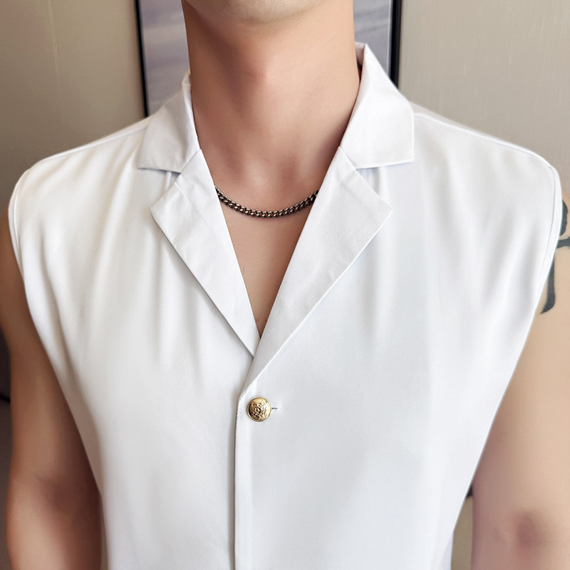 M88夏季男士无袖西装领衬衫~潮流个性翻领衬衣A233-M88-P65,男装西服套装,星座419（原A233）
