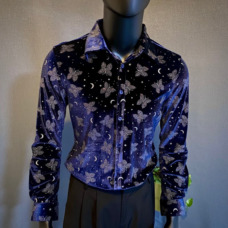 春夏新款男士长袖衬衫~金丝绒长袖衬衣~印花衬衫419-H2235-P65,男装衬衫,星座419（原A233）