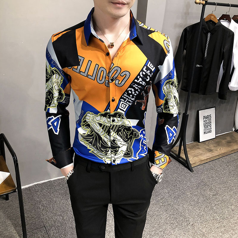 2021春装男衬衫长袖印花衬衫男青年潮流花衬衫时尚A068-H695，男装衬衫，星座419（原A233）