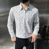 四季款男印花长袖衬衫社会风个性衬衣修身款衬衣H723，男装衬衫，星座419（原A233）