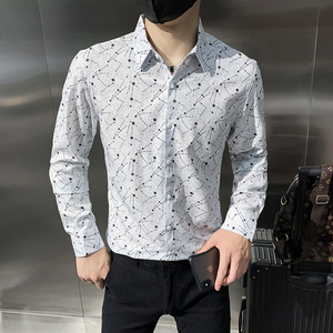 四季款男印花长袖衬衫社会风个性衬衣修身款衬衣 H723图片
