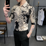 2021春夏男衬衫中袖印花衬衣青年商务衬衫潮流花衬衫时尚BF92，男装衬衫，星座419（原A233）