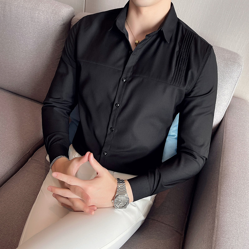 四季款男纯色长袖衬衫英伦时尚轻奢品质衬衣修身款个性款BF08-P55,男装衬衫,星座419（原A233）