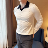 秋冬男士毛衣假两件针织毛衣打底衫撞色衬衫领翻领毛衣S3322-P75，男装T恤，星座419（原A233）