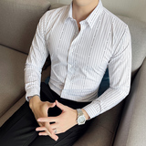 四季款男条纹长袖衬衫轻熟衬衣韩版修身个性上衣秋装衬衫BF23，男装衬衫，星座419（原A233）