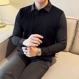 秋冬男士毛衣假两件针织毛衣打底衫撞色衬衫领翻领毛衣S1189-P119，男装T恤，星座419（原A233）