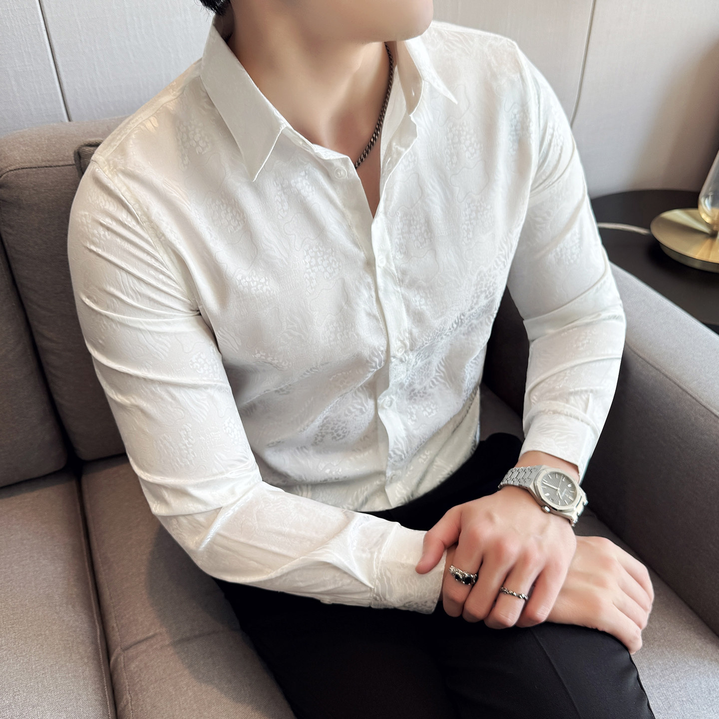 男士四季款长袖衬衫~潮流印花衬衫~时尚花衬衫长袖419-DC105-P59,男装衬衫,星座419（原A233）