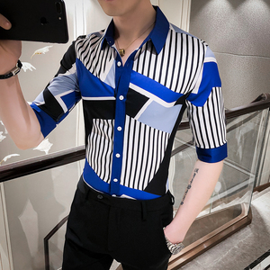 2021春夏男衬衫中袖个性衬衣青年商务衬衫潮流花衬衫时尚D577-P55图片