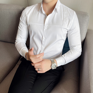 四季款男纯色长袖衬衫英伦时尚轻奢品质衬衣修身款个性款BF08-P55图片