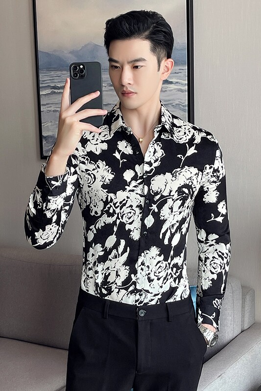 四季款男花色长袖衬衫英伦时尚轻奢品质衬衣修身款个性款BF11,男装衬衫,星座419（原A233）