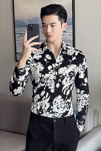 四季款男花色长袖衬衫英伦时尚轻奢品质衬衣修身款个性款BF11图片