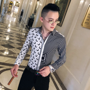2021春秋衬衫社会男长袖上衣印花男装韩版修身四季潮流衬衣Q607-P55图片