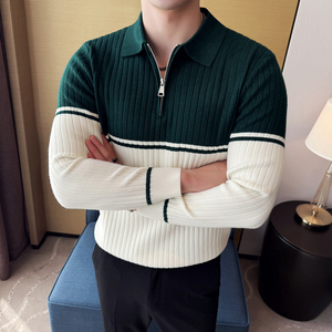 男士秋冬翻领毛衣~潮流POLO领毛衣~撞色拼针织衫419-S93011-P59图片