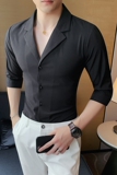 夏季新款男纯色中袖衬衫潮流西装领衬衣韩版V领衬A233-D333特，男装衬衫，星座419（原A233）