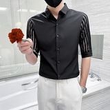 2025春夏款男士衬衫拼接蕾丝个性中袖衬衣5分袖潮流夜店H178特P40，男装衬衫，星座419（原A233）