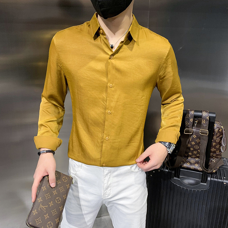 四季款男长袖衬衫社会风多色衬衣修身款纯色衬常年款BF26，男装衬衫，星座419（原A233）