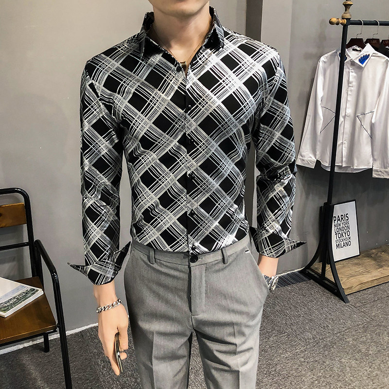 2021春装男衬衫长袖格子衬衫男青年潮流花衬衫时尚A068-H701,男装衬衫,星座419（原A233）