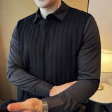 秋冬男士毛衣假两件针织毛衣打底衫撞色衬衫领翻领毛衣S1189-P119，男装T恤，星座419（原A233）