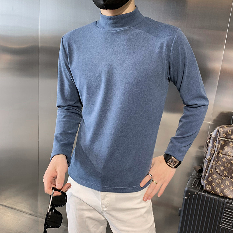 社会风T恤男长袖针织衫轻熟风打底网红半高领打底衫纯色XS40图片
