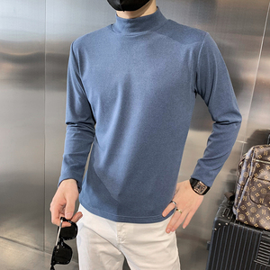 社会风T恤男长袖针织衫轻熟风打底网红半高领打底衫纯色XS40图片