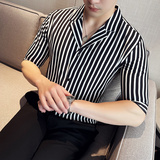 春夏短袖衬衫男高级感休闲衬衣条纹西装领5分袖A233-DJ01-P55，男装T恤，星座419（原A233）
