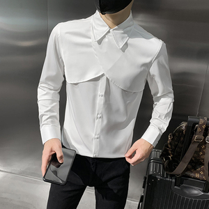 四季款男纯色长袖衬衫社会风个性衬衣修身款衬衣常年做 H725图片