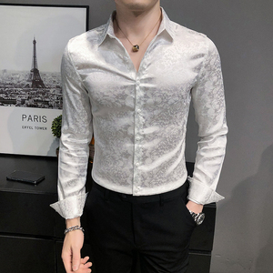 四季款男英伦衬衫长袖修身印花衬衣男青年商务衬衫A068-BF881-P60图片