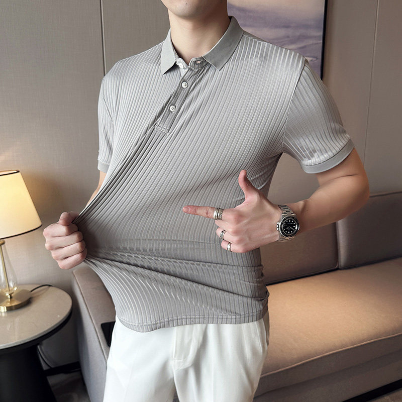 英伦风~春夏男士翻领T恤 夏季短袖潮男高弹POLO衫Y003--P55控75图片