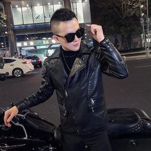 网红外套男秋冬皮衣夹克男上衣韩版短款加棉皮衣A068-QK902-P165图片
