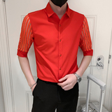 2025春夏款男士衬衫拼接蕾丝个性中袖衬衣5分袖潮流夜店H178特P40，男装衬衫，星座419（原A233）