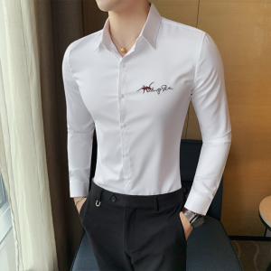 夏季新款男纯色长袖衬衫四季款衬衣韩版修身个性衬A233-BF64-P60图片