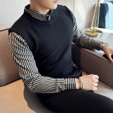 假两件针织毛衣~男士秋冬毛衣衬衫领假两件针织毛衣XZ419-S20-P78，男装衬衫，星座419（原A233）