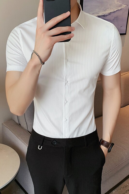2025春夏男短袖衬衫英伦风个性衬衣修身款条纹潮男衬衣M323-P60,男装T恤,星座419（原A233）