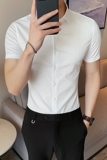 2025春夏男短袖衬衫英伦风个性衬衣修身款条纹潮男衬衣M323-P60，男装T恤，星座419（原A233）
