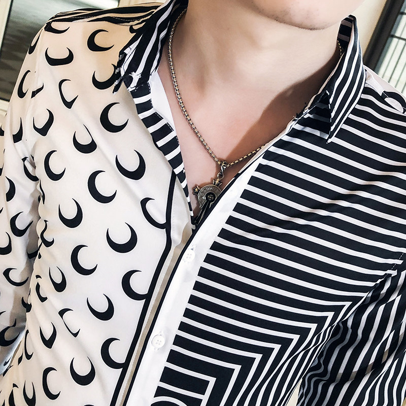 2021春秋衬衫社会男长袖上衣印花男装韩版修身四季潮流衬衣Q607-P55,男装衬衫,星座419（原A233）