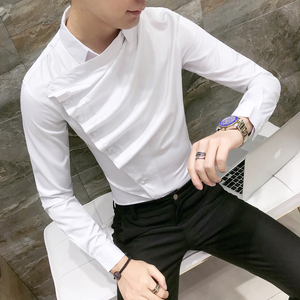 2021秋季新款长袖衬衣纯色潮流个性衬衫理发师工作服H340-特P55图片