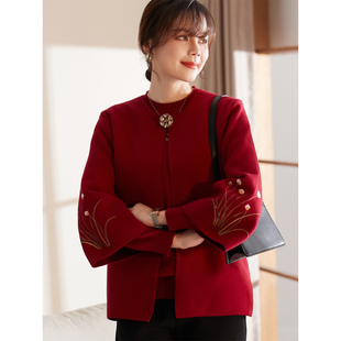 套装 针织衫 秋冬毛衣外套 本命年上衣两件套中老年女装 喜卉妈妈冬装