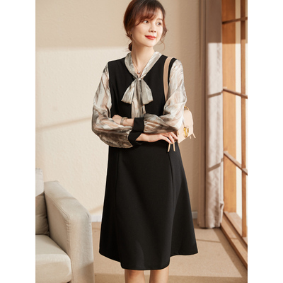 喜卉中年妈妈秋装雪纺连衣裙洋气减龄中老年妇女秋季长袖裙子时尚