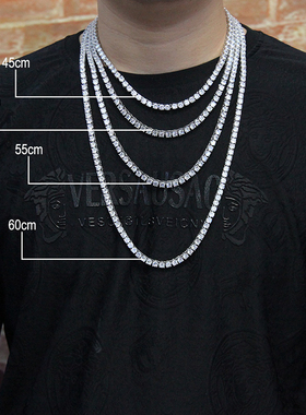 欧美高品质AAA3mm/4mm单排锆石项链男女嘻哈潮TennisBaIINecklace