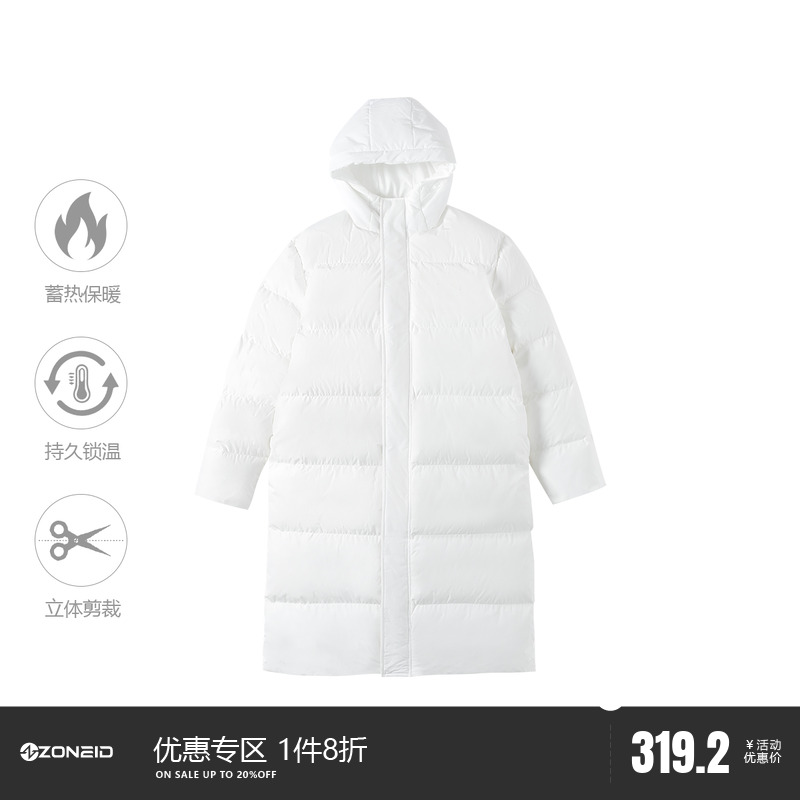 长款棉服ZONEID梭织连帽