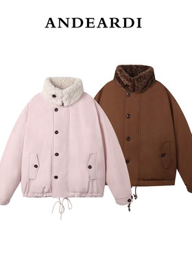 ANDEARDI“暖焦巴斯克”冬季氛围感拼接毛领款式休闲羽绒服外套