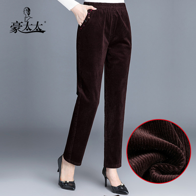 棉质灯芯绒中老年绣花妈妈裤子