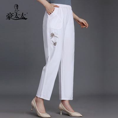 纯棉妈妈裤子春夏季薄款九分裤