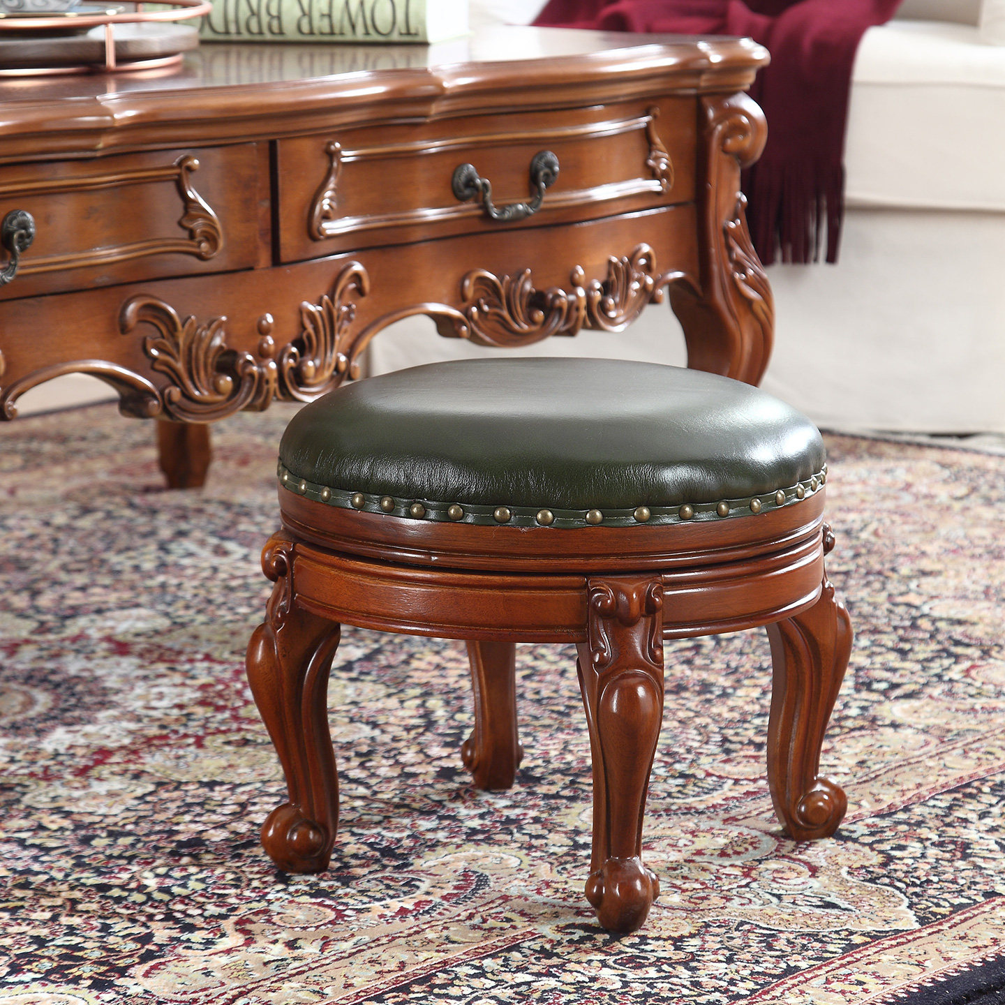 好战友实木圆凳客厅小矮凳真皮沙发凳美式家用茶几凳门口换鞋凳子,住宅家具,矮凳,淘宝优惠券,粉丝福利购,淘宝优惠卷