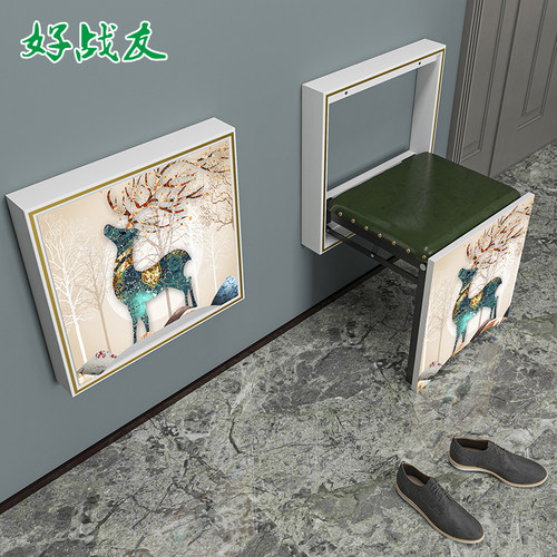 家用门口实木挂墙隐形伸缩换鞋凳