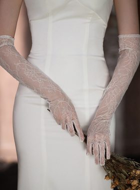WG098复古蕾丝婚纱手套 长款白色新娘结婚礼服旗袍晚宴拍照配饰品
