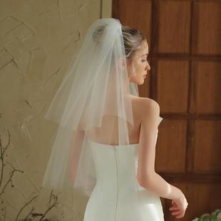 V378简约双层白色领证登记求婚新娘小头纱 新娘结婚拍照道具 短款