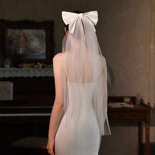 蝴蝶结短款单证登记求婚新娘头纱